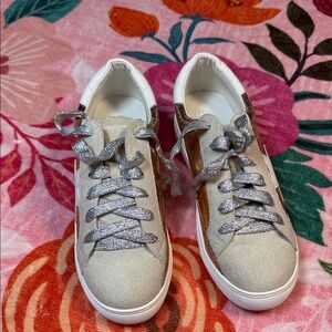 Women's Cream and Silver Sneakers
